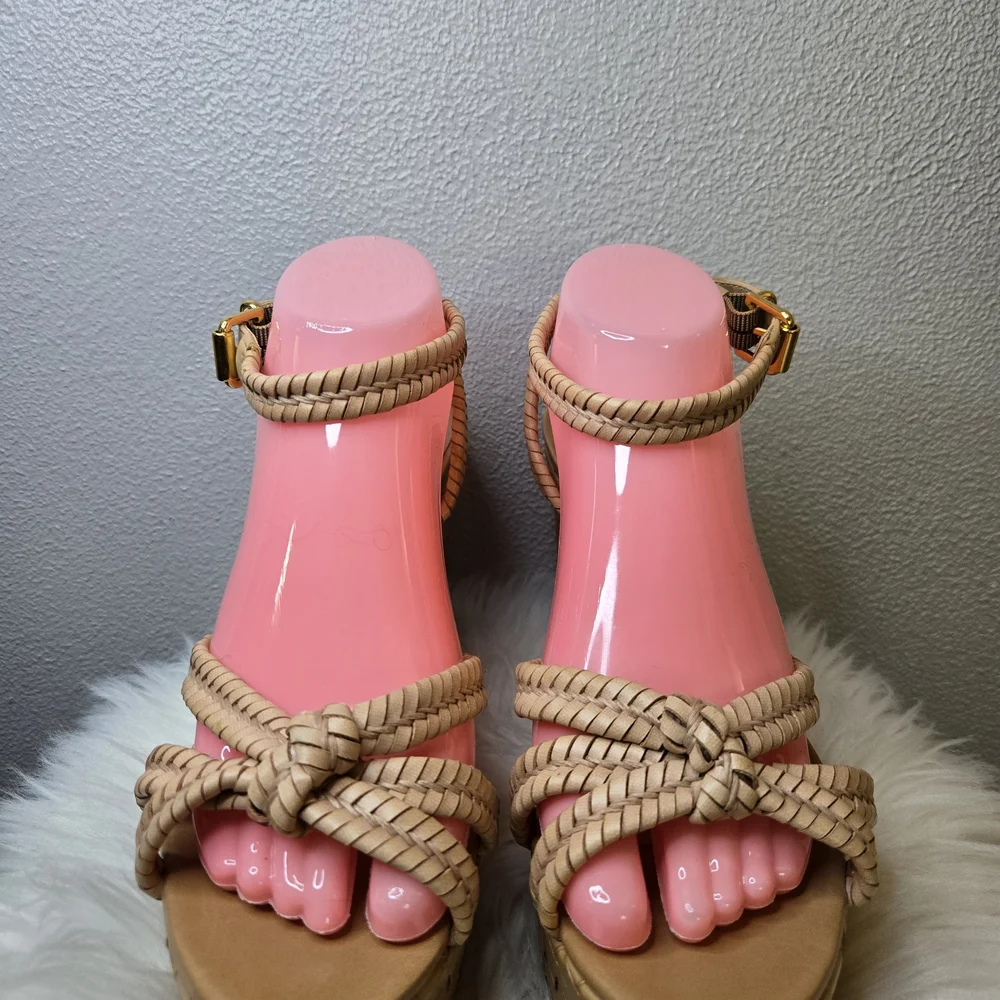 SCHUTZ Tan Braided Leather Platform Sandal